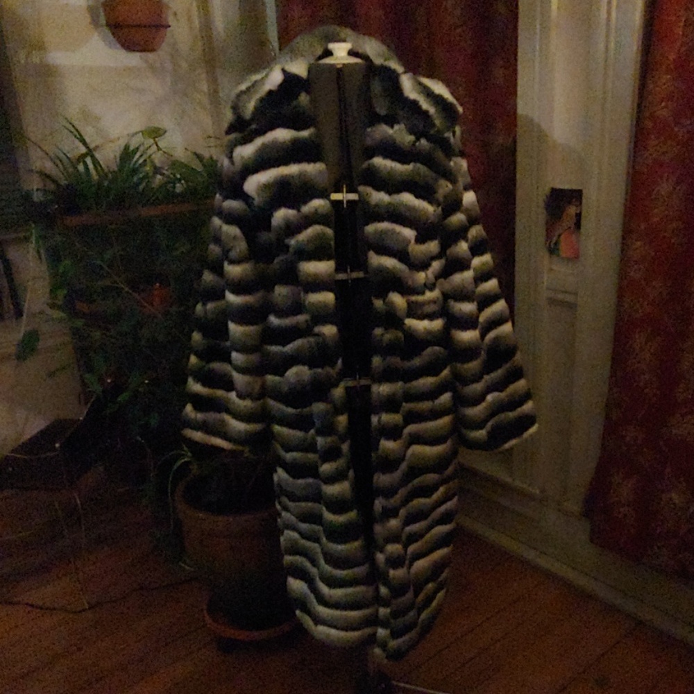 Black & White Grey Fade Striped Faux Fur Coat
